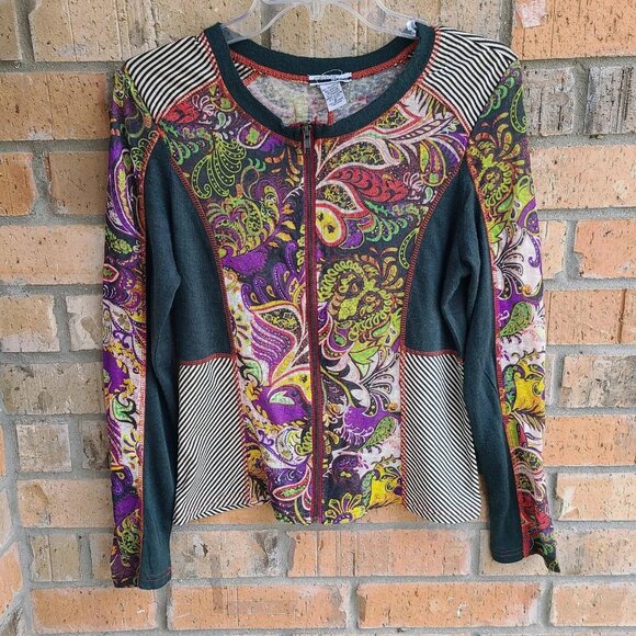 Mirror Image Women's Full Zip Top Blouse Long Sleeves Colorblock Size M - Picture 8 of 11